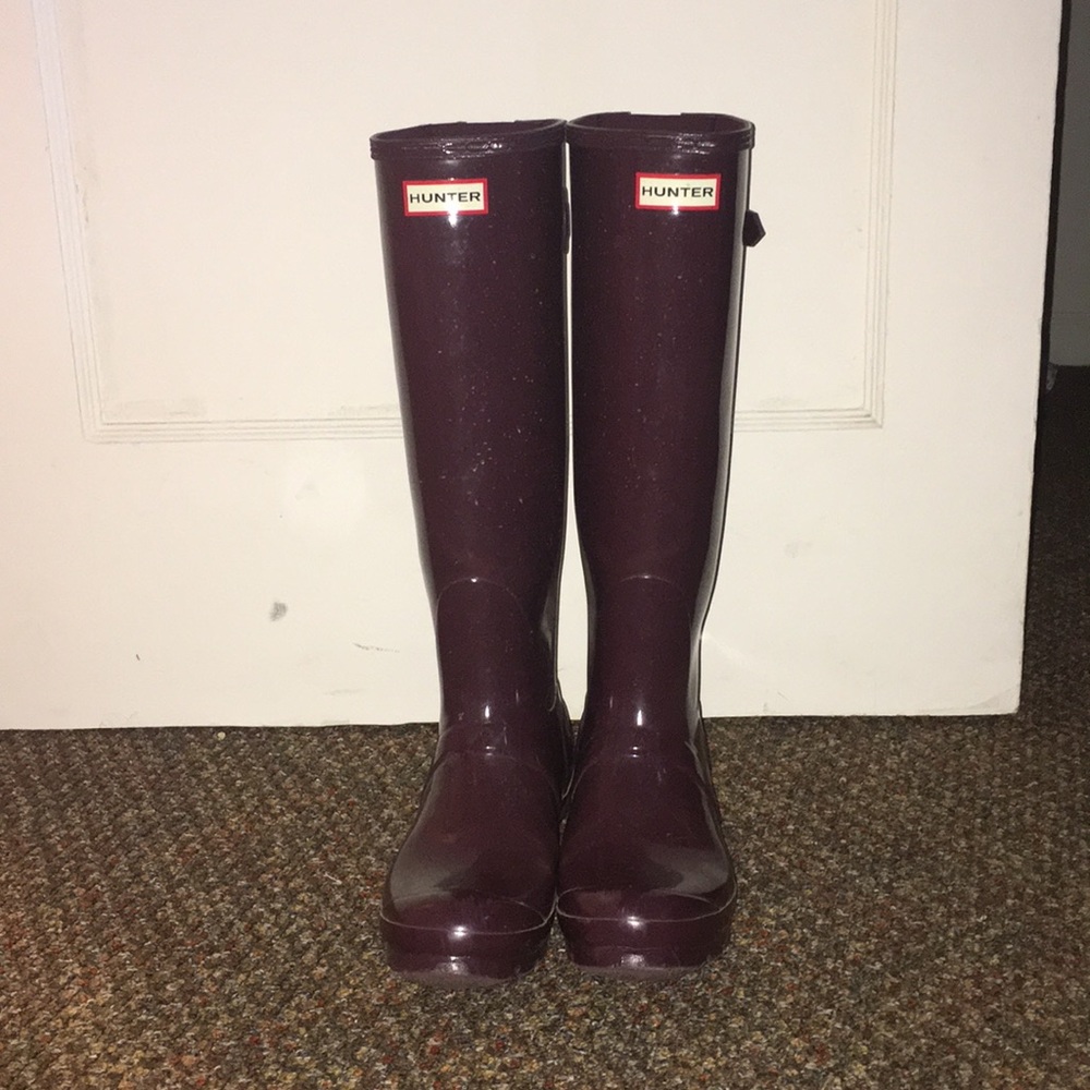 HUNTER burgundy knee high rain boots
